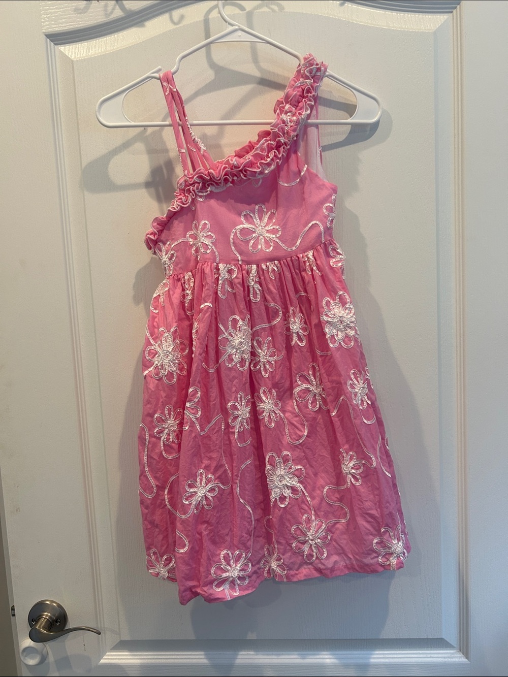 Bonnie Jean Pink One-Shoulder Floral Embroidered Dress size 10